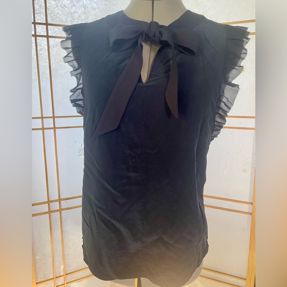 Ted Baker Bow Navy Ruffle Sleeveless Top
